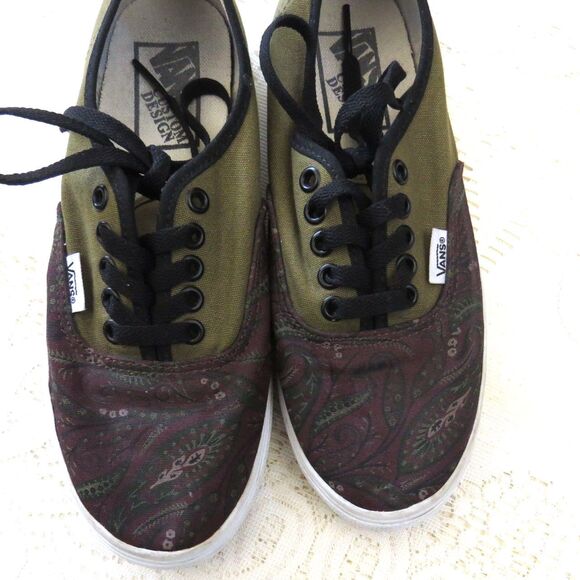 Vans Authentic Women's Custom Design Olive/Paisley  7.5 EUC - Picture 2 of 11
